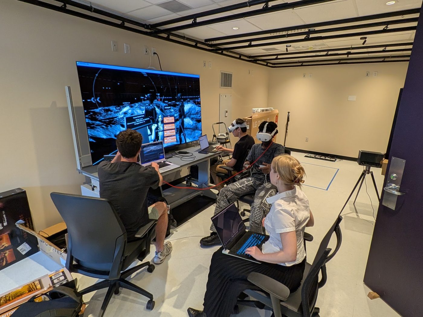 Students testing a spatial computing system in the lab